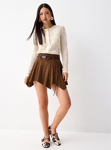 Belted faux-suede miniskirt