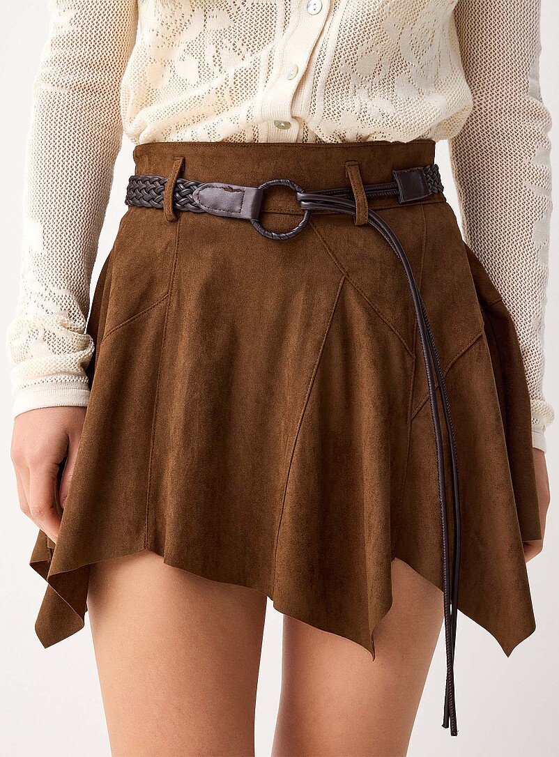 Twik Brown  Belted faux-suede miniskirt for women