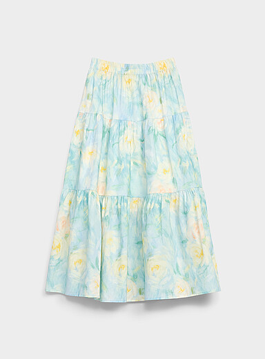 Patterned poplin tiered maxi skirt