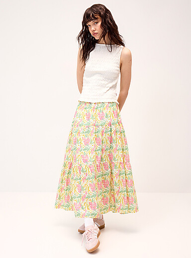 Patterned poplin tiered maxi skirt