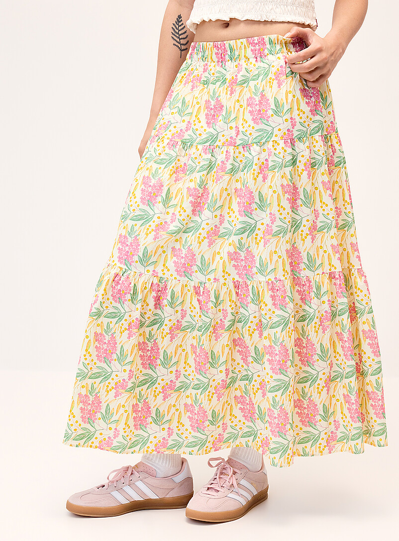 Twik: La jupe maxi &eacute;tag&eacute;e popeline &agrave; motif Jaune assorti pour femme