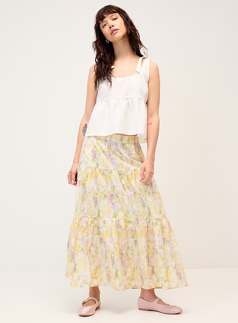 Twik: La jupe maxi &eacute;tag&eacute;e popeline &agrave; motif Jaune assorti pour femme