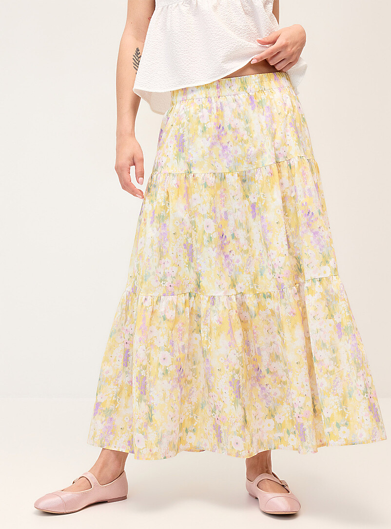 Twik: La jupe maxi &eacute;tag&eacute;e popeline &agrave; motif Jaune assorti pour femme