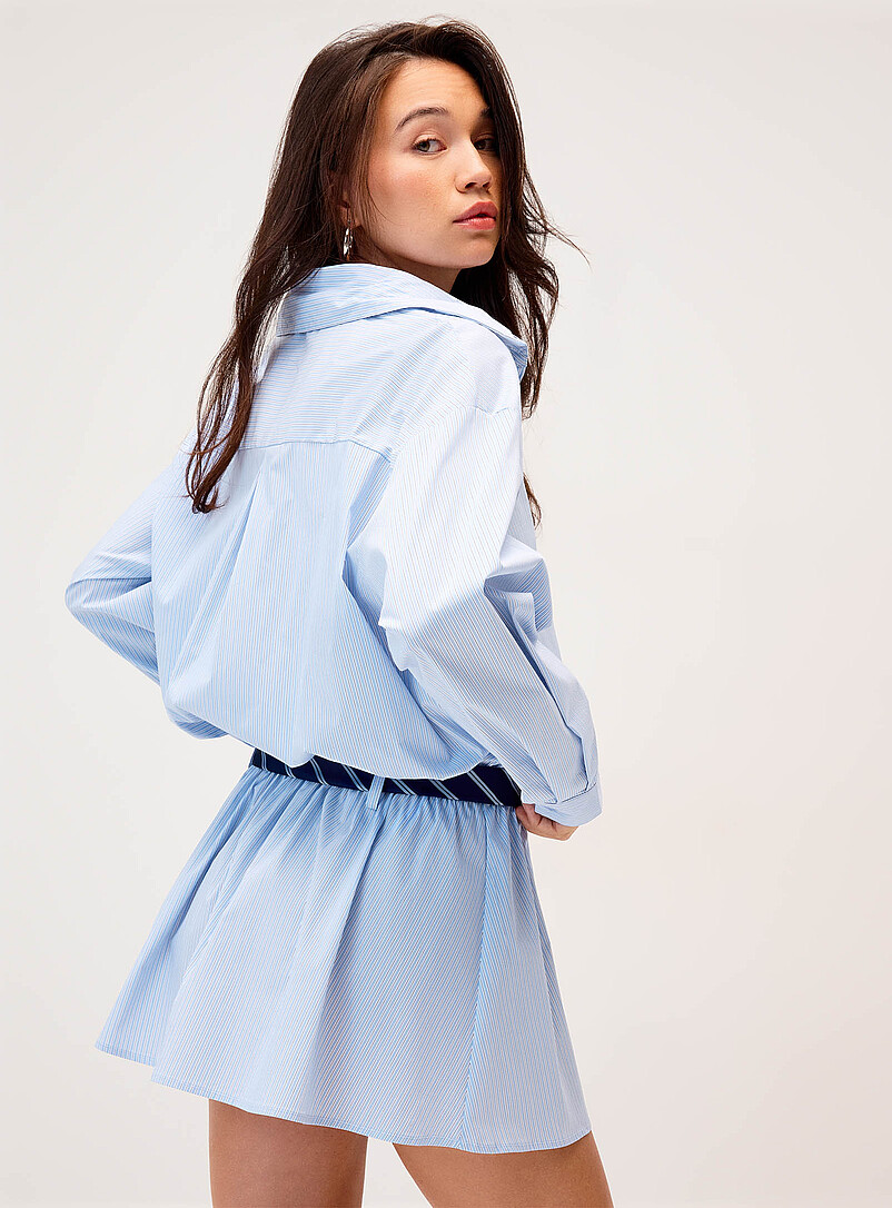 Twik Patterned Blue Tie-belt shirtdress for women