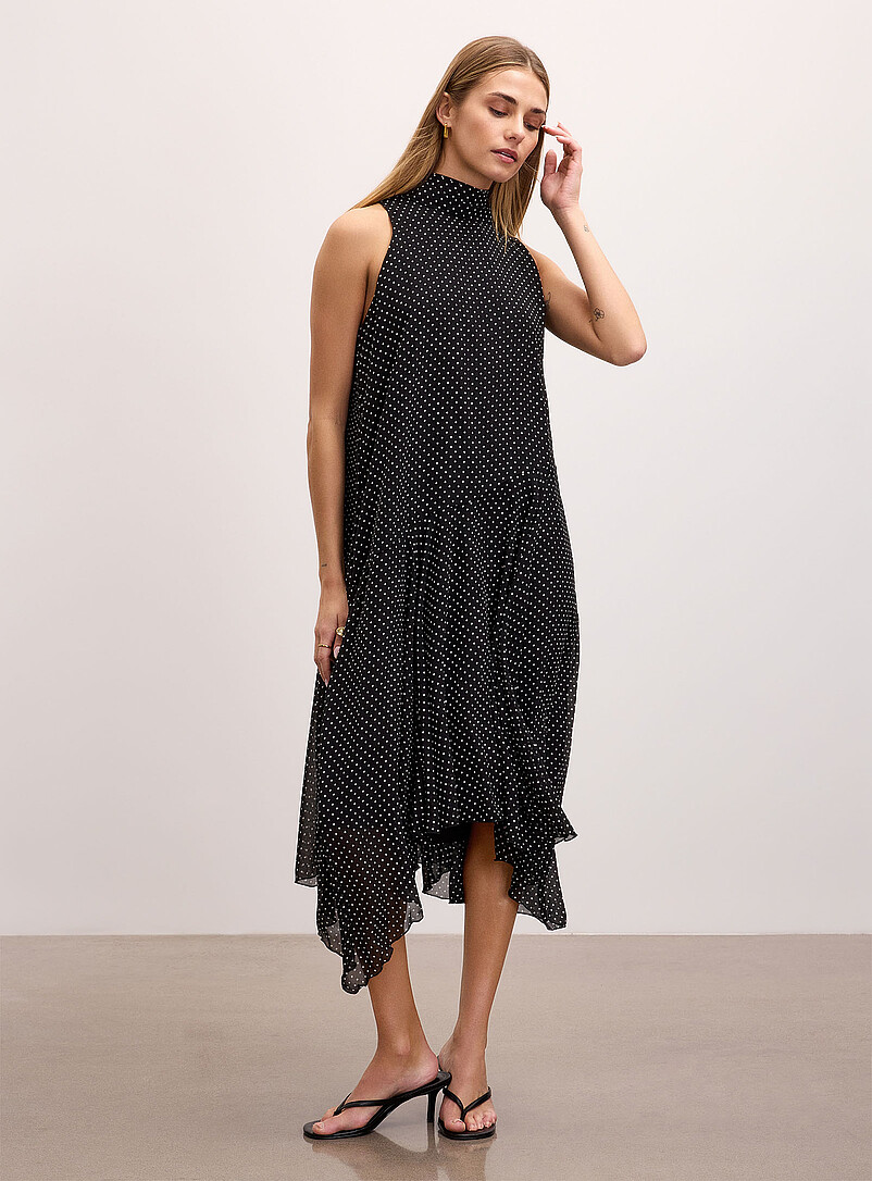 Asymmetric polka-dotted chiffon scarf-collar dress product image 2