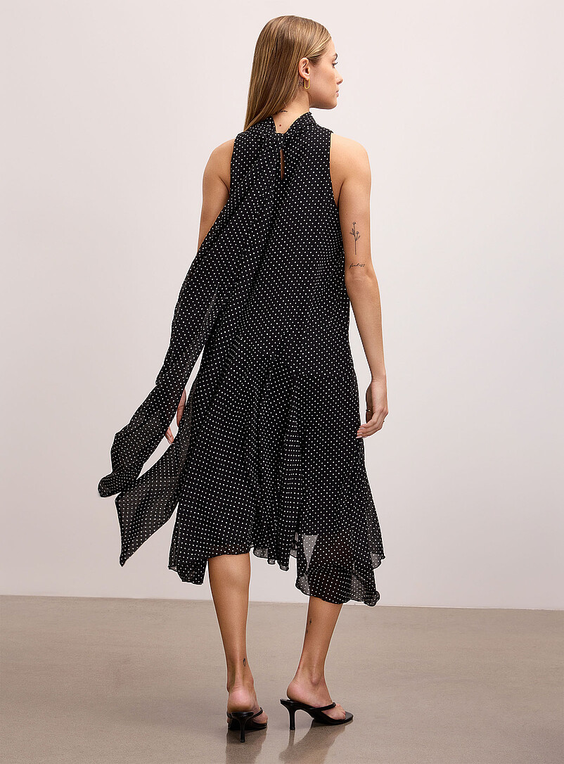 Asymmetric polka-dotted chiffon scarf-collar dress product image 3