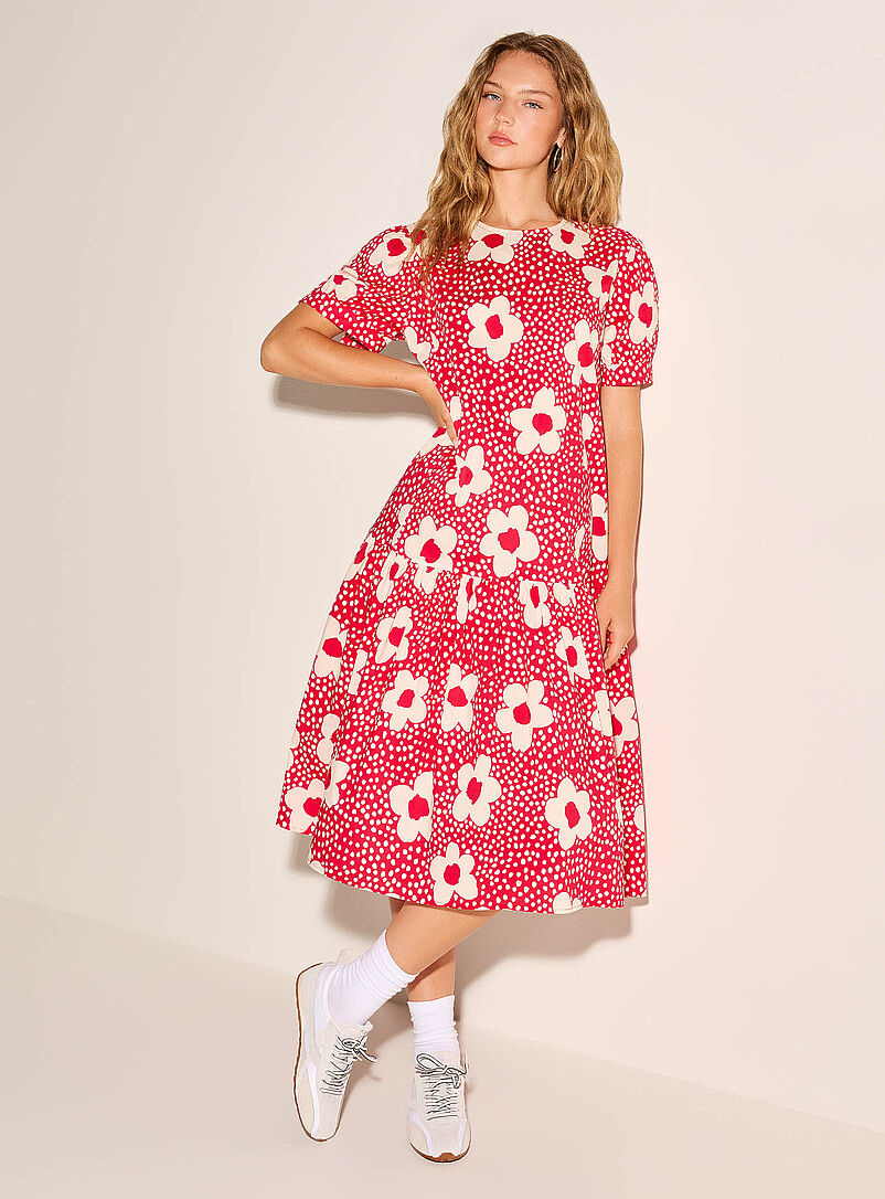 Tiered Floral-Print Midi Dress