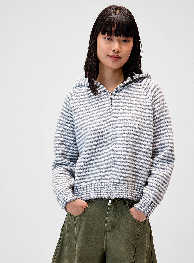 Striped zippered hooded cardigan product image (primary)