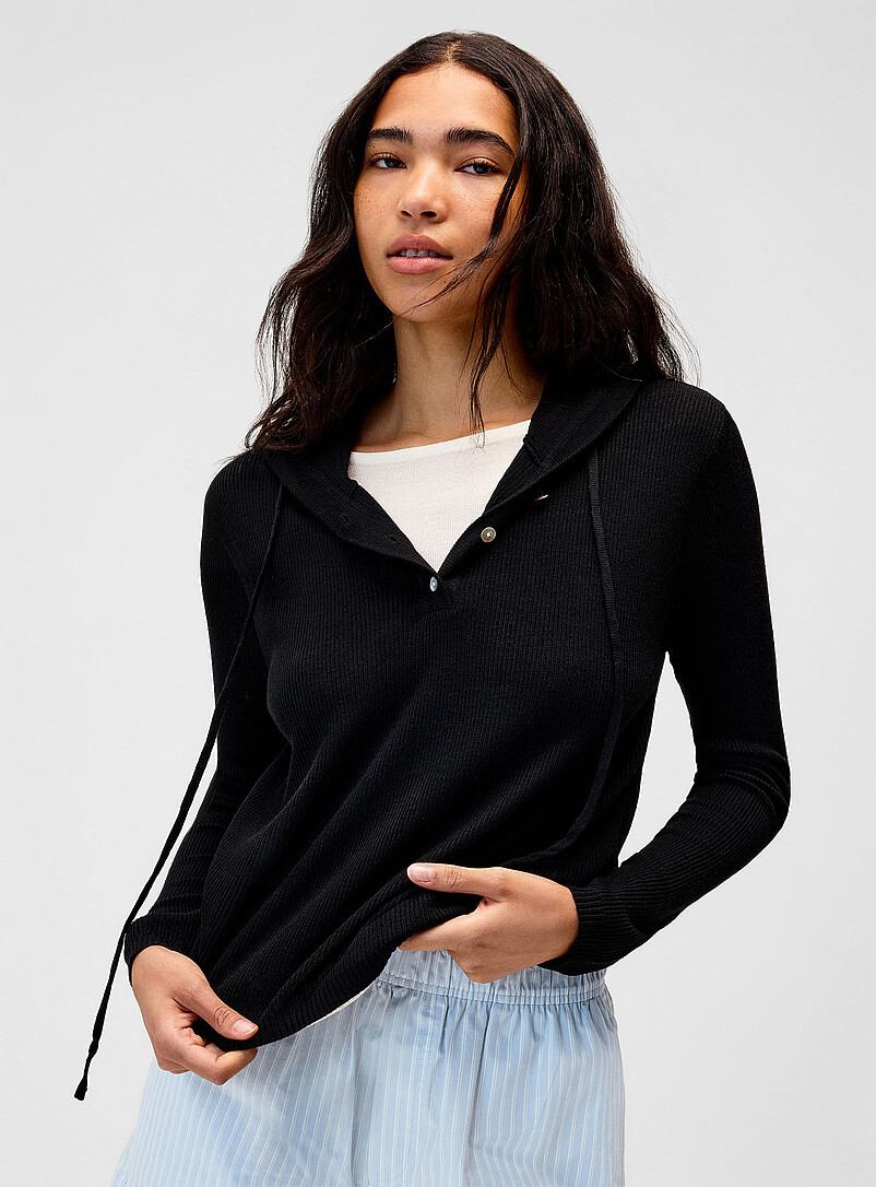 Double-sided pearly-buttons hooded sweater product image (primary)