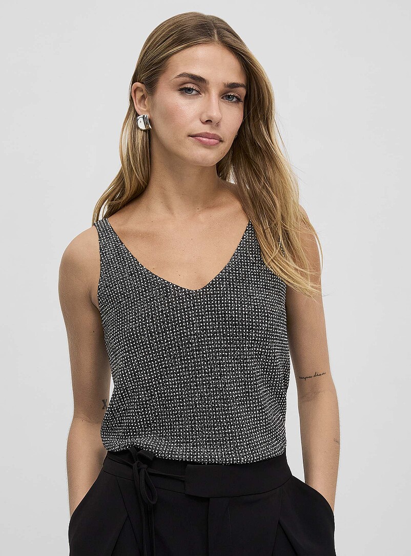 Shimmery Mini-Crystal V-Neck Tank
