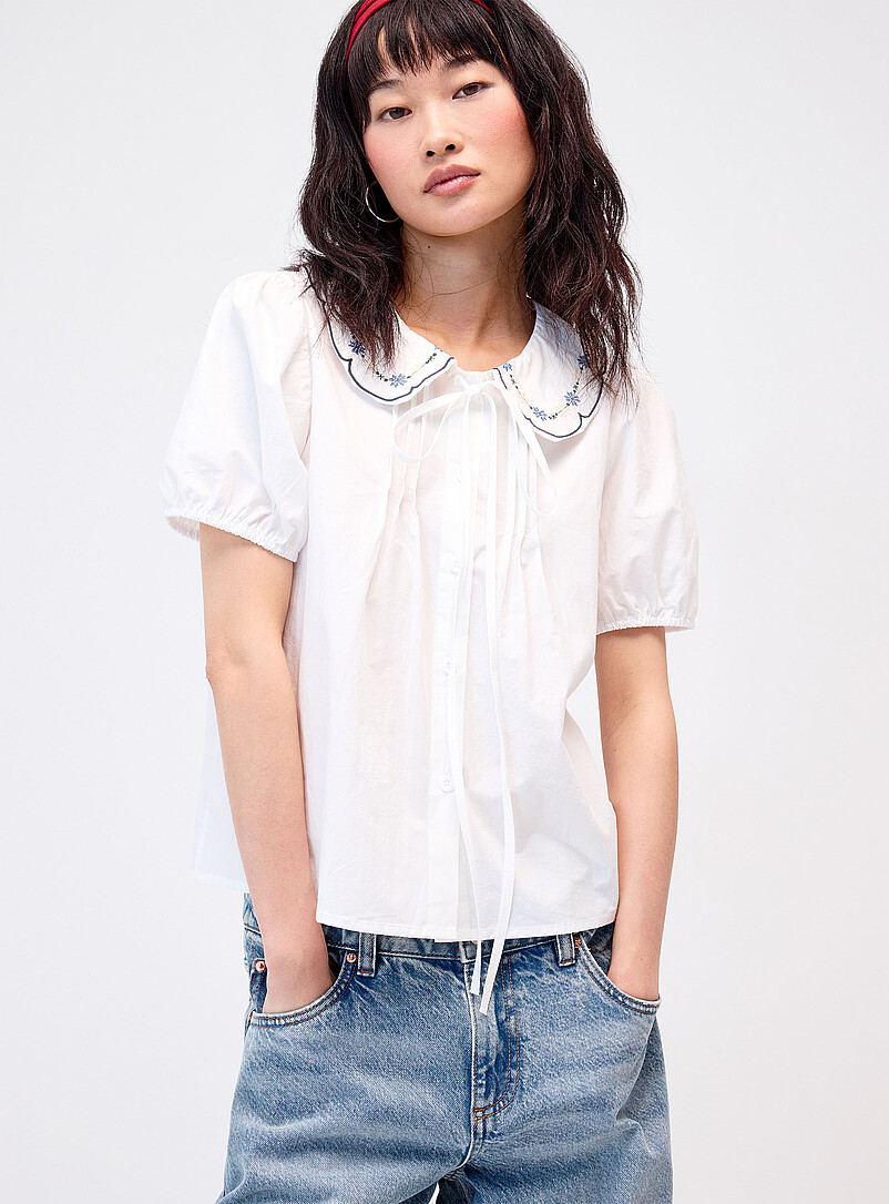 Snowflake embroidery Peter Pan collar blouse product image (primary)