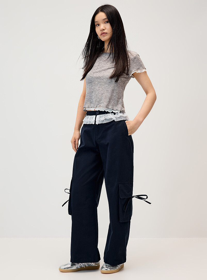 Lace accent wide-leg pant product image (primary)