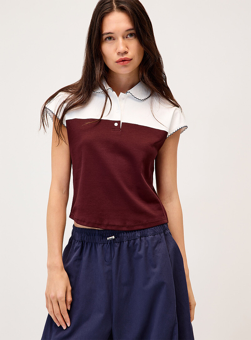 Two-Tone Scallop-Trim Polo Shirt