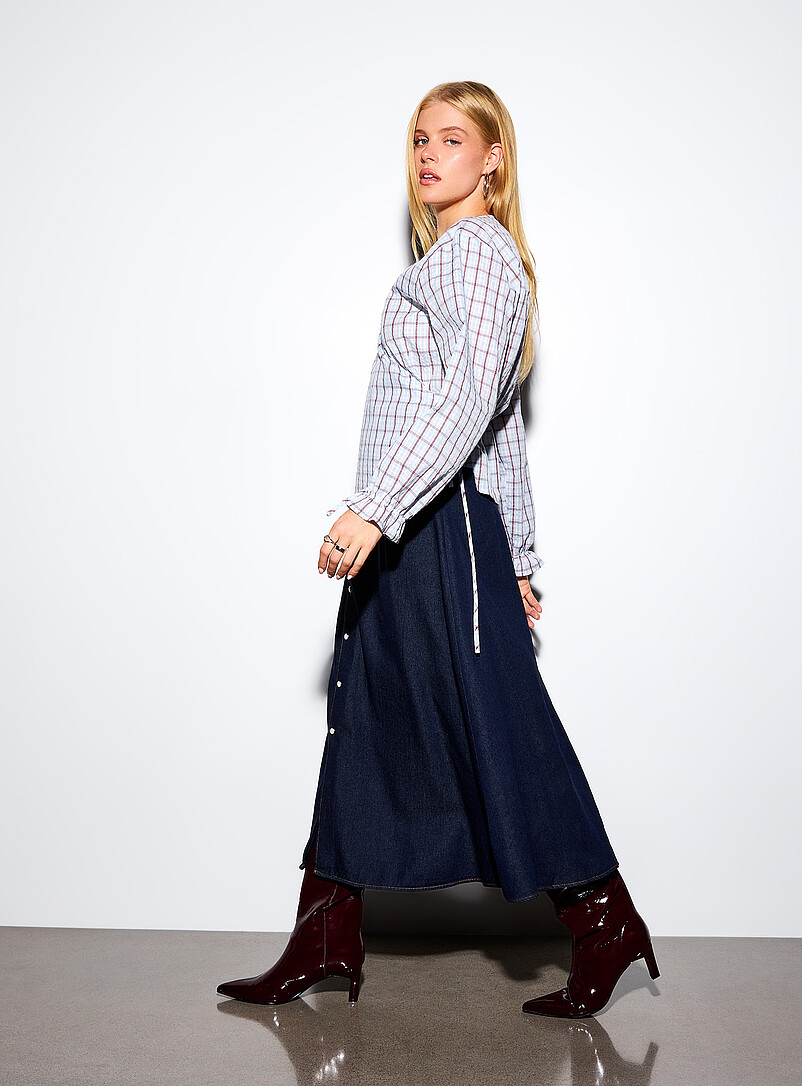 Lightweight denim buttoned maxi skirt product image (primary)