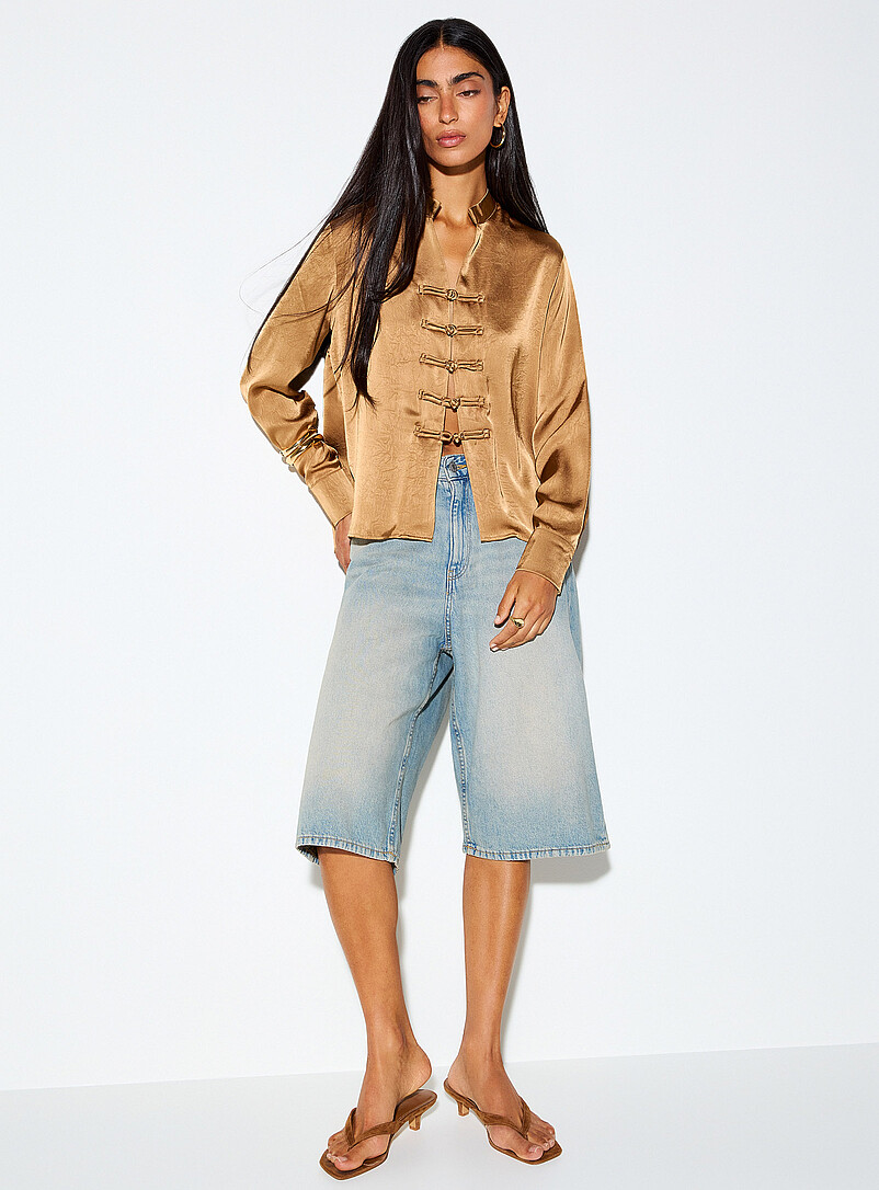 Frog toggle crinkled satin blouse product image 2