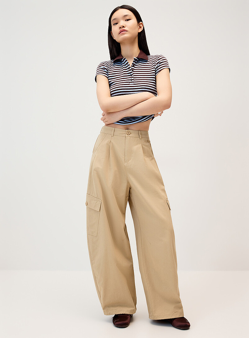 Twill barrel-leg cargo pant product image (primary)
