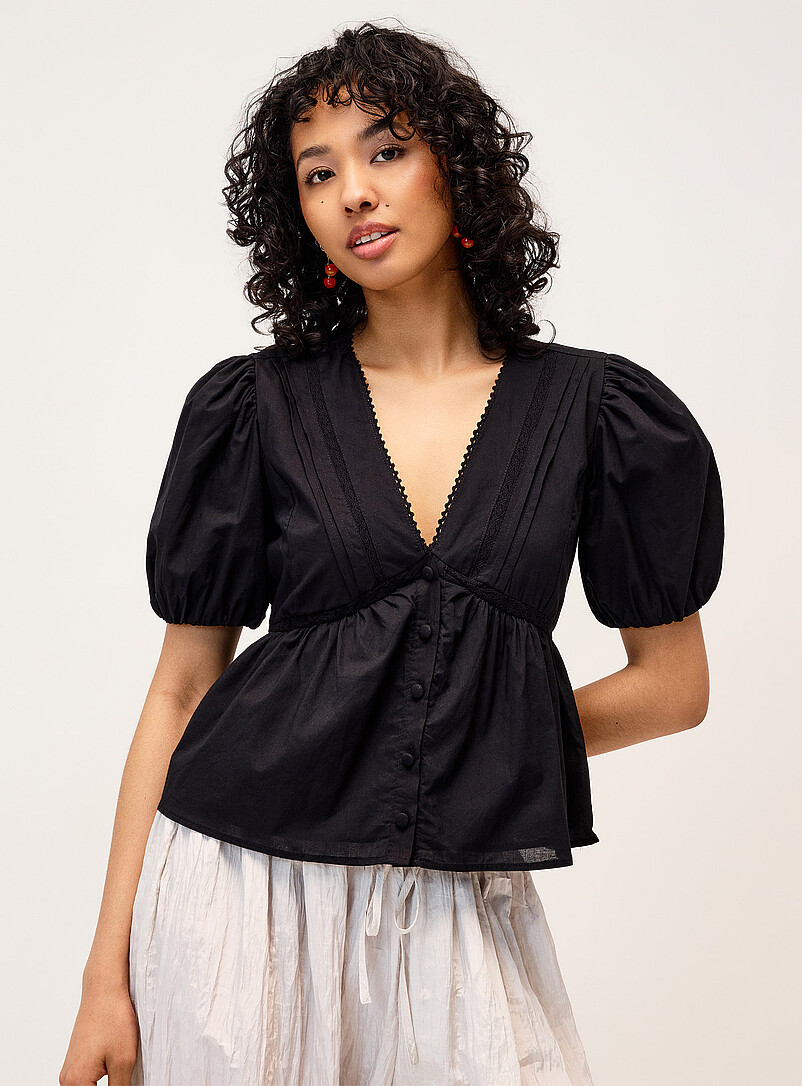 Crocheted-Detail Poplin Blouse