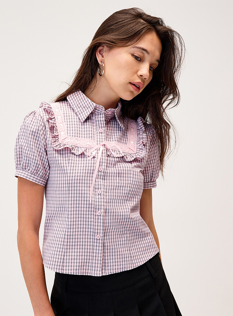 Lace Ribbon Puff-Sleeve Shirt