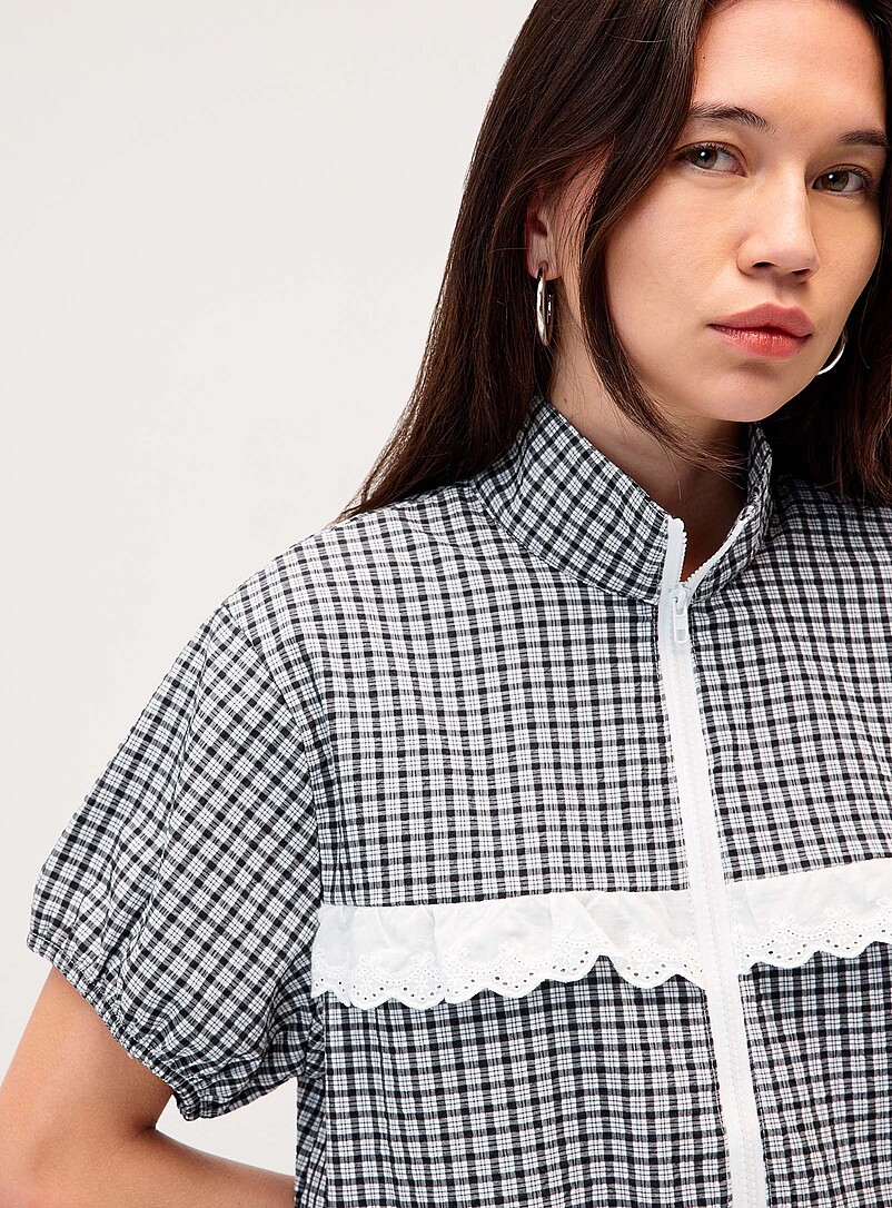 Plaid and lace zip shirt product image 2