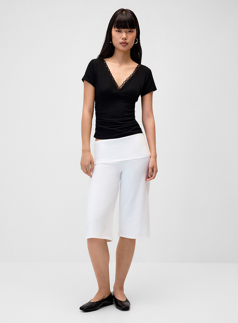 Lace trim V-neck T-shirt product image (primary)