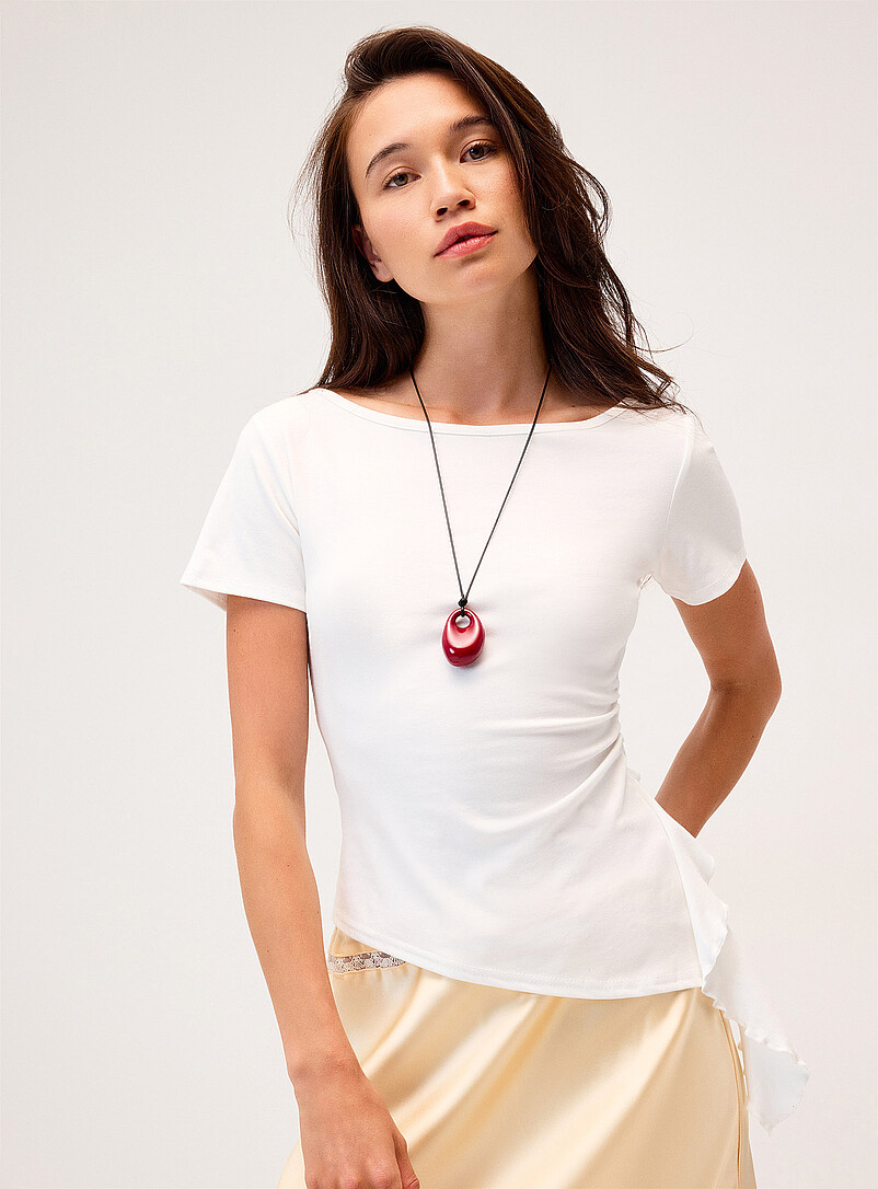Wavy Ruffle Fitted Asymmetrical T-Shirt