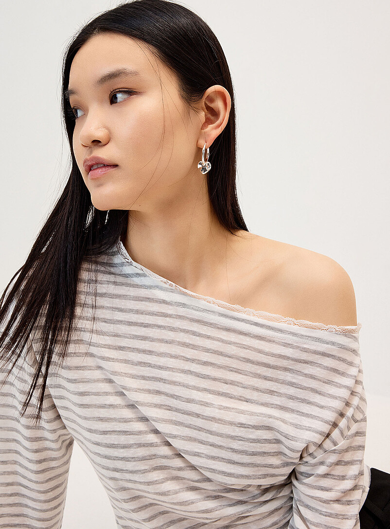 Striped lace-trim boat-neck T-shirt product image 2