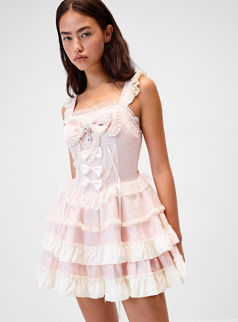 Pink lace and bows minidress product image (primary)
