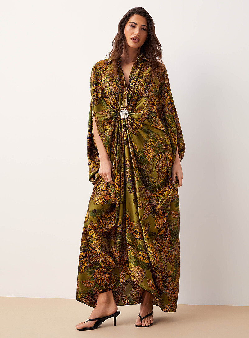 Crystal-pin luxurious satin shirt-style maxi tunic product image 2