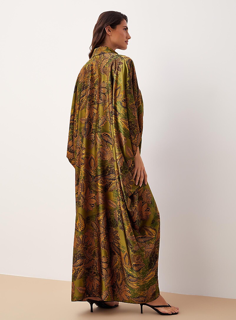 Crystal-pin luxurious satin shirt-style maxi tunic product image 3