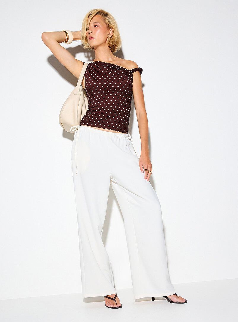 Side Bows Flowy Crepe Wide-Leg Pant