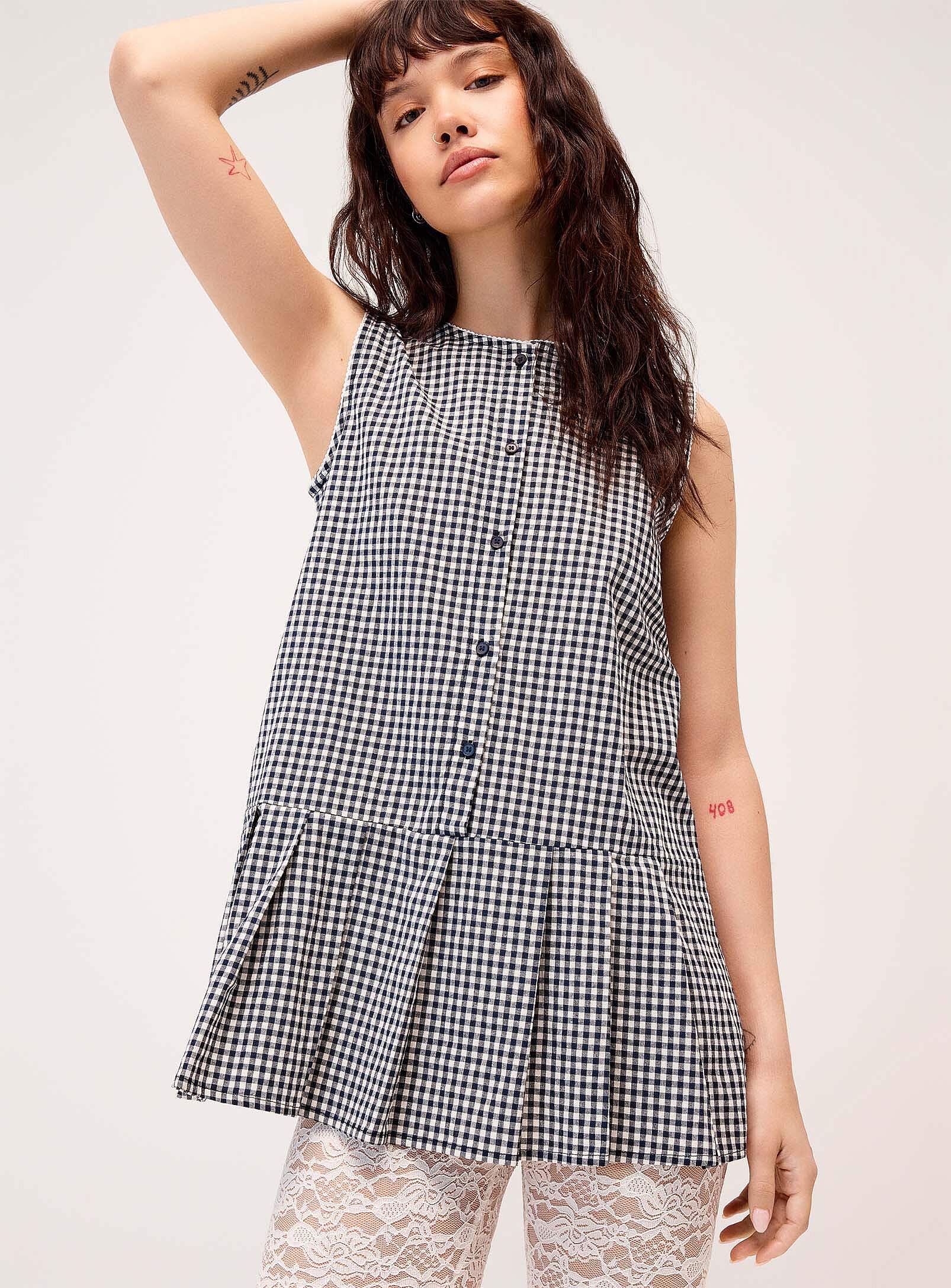 Twik Gingham Pattern Button-up Tunic In Blue