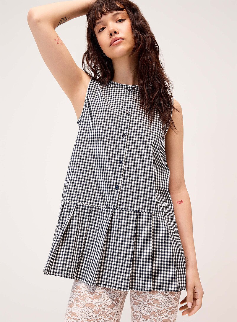 Gingham pattern button-up tunic product image (primary)