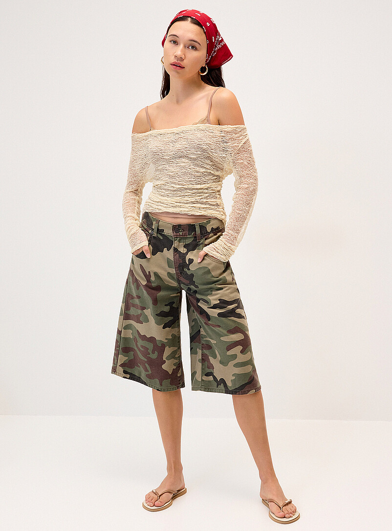Off-The-Shoulder Mesh T-Shirt