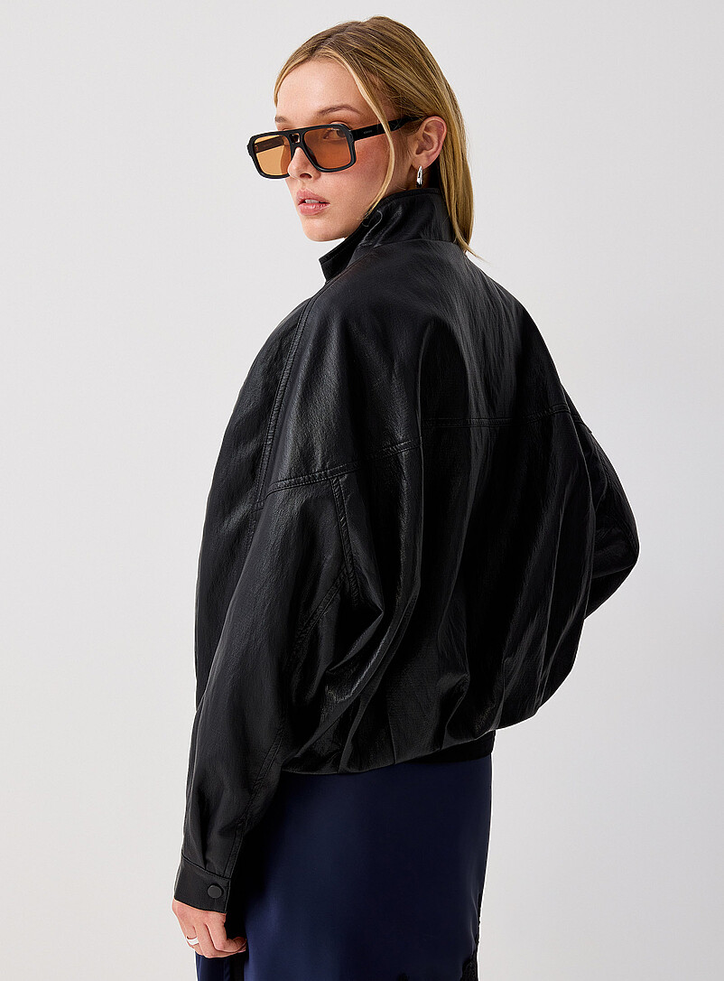 Slouchy faux-leather funnel-neck bubble jacket product image 2