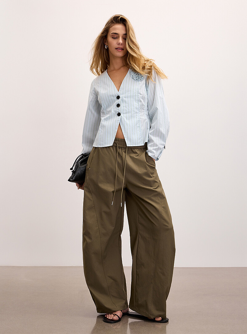 Topstitched details stretch canvas wide-leg pant product image 2
