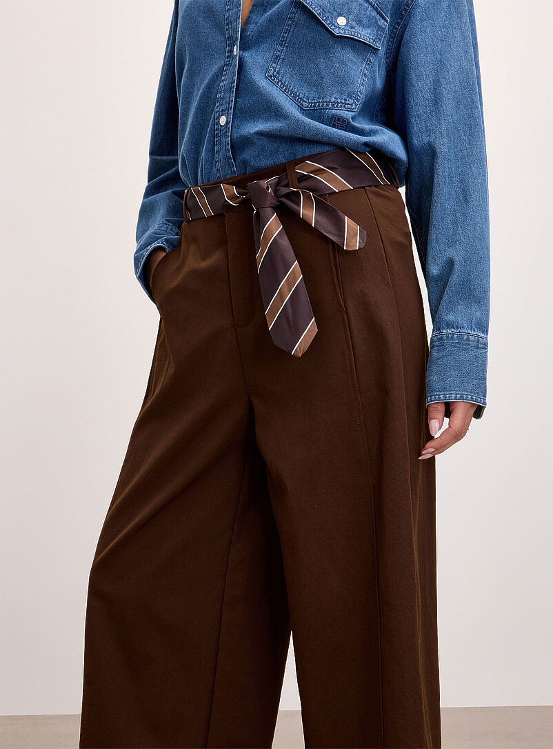 Tie-belt stretch twill barrel-leg pant product image 2
