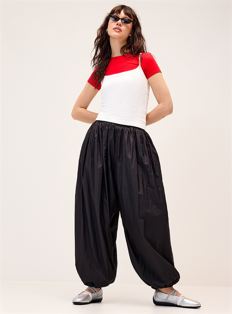 Crinkled fabric barrel-leg jogger product image (primary)