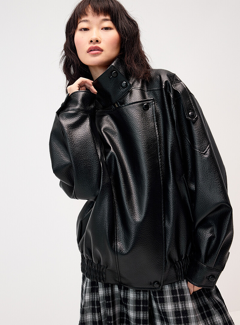 Oversize Flaps Faux-Leather Jacket