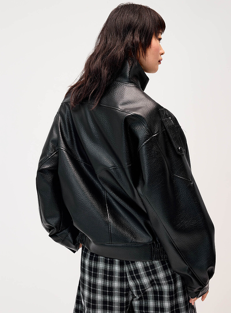 Oversize flaps faux-leather jacket product image 3