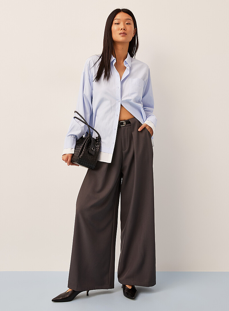 Belted Front-Panel Ultra-Wide-Leg Pant