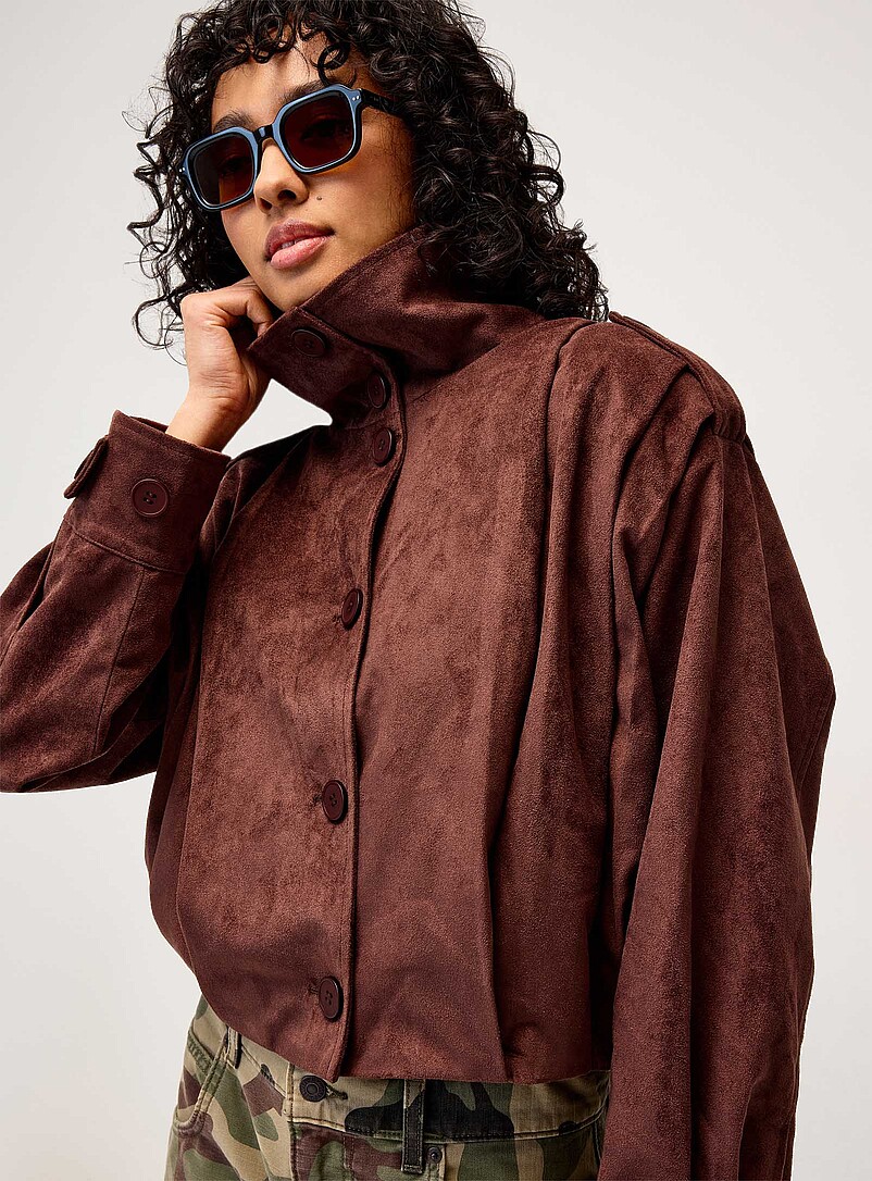 Funnel Neck Faux-Suede Jacket
