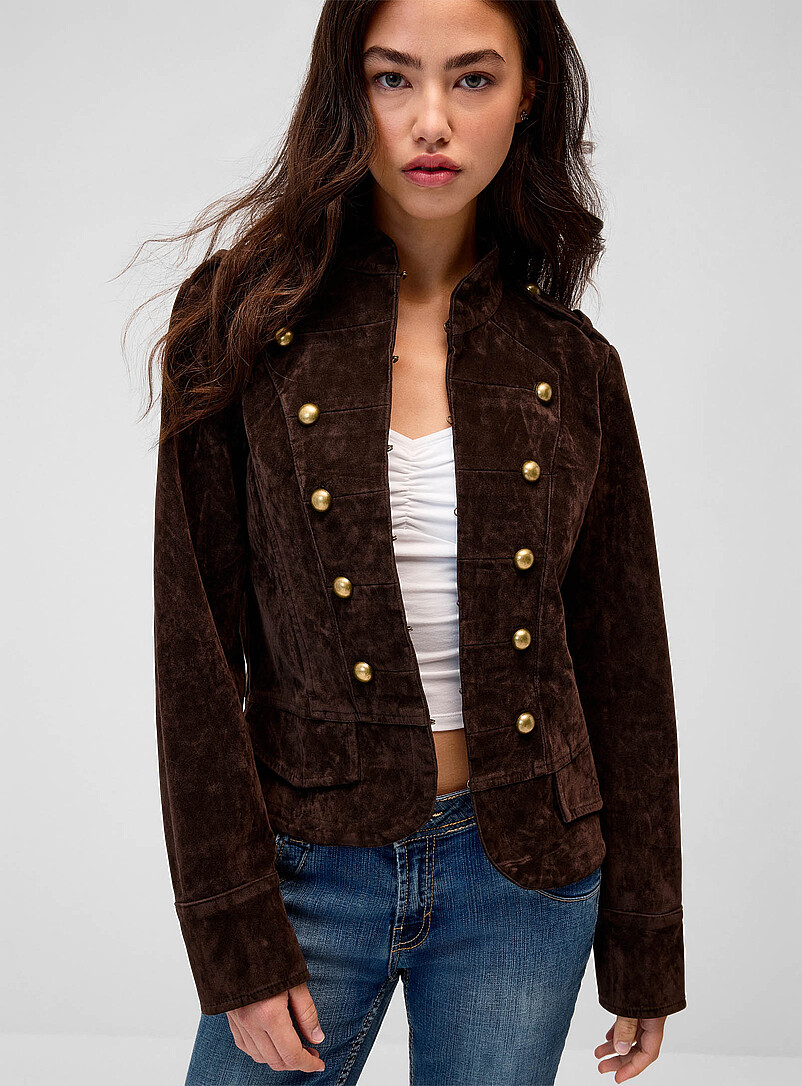 Trompe-l'oeil frog toggle buttons faux-suede blazer product image (primary)