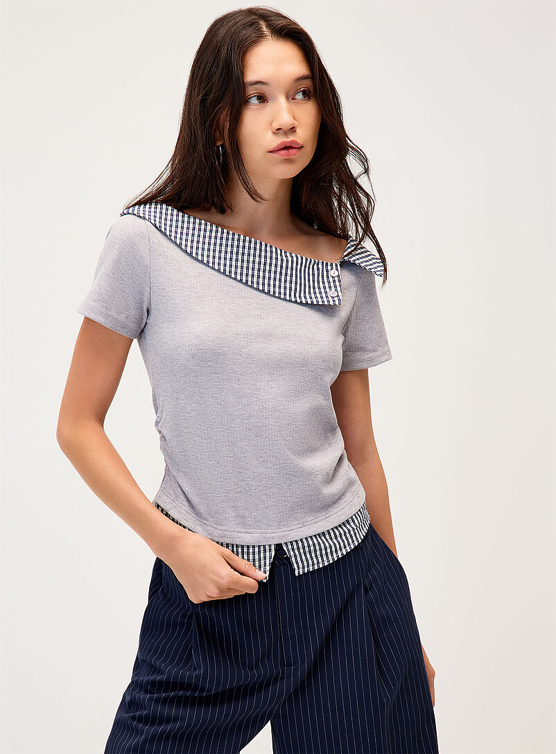 Layered effect checkered T-shirt product image (primary)