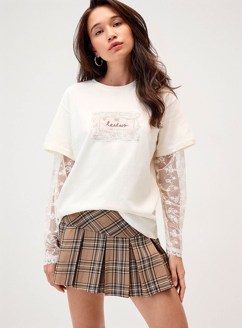 Lace-Sleeve Layered Fooler T-Shirt