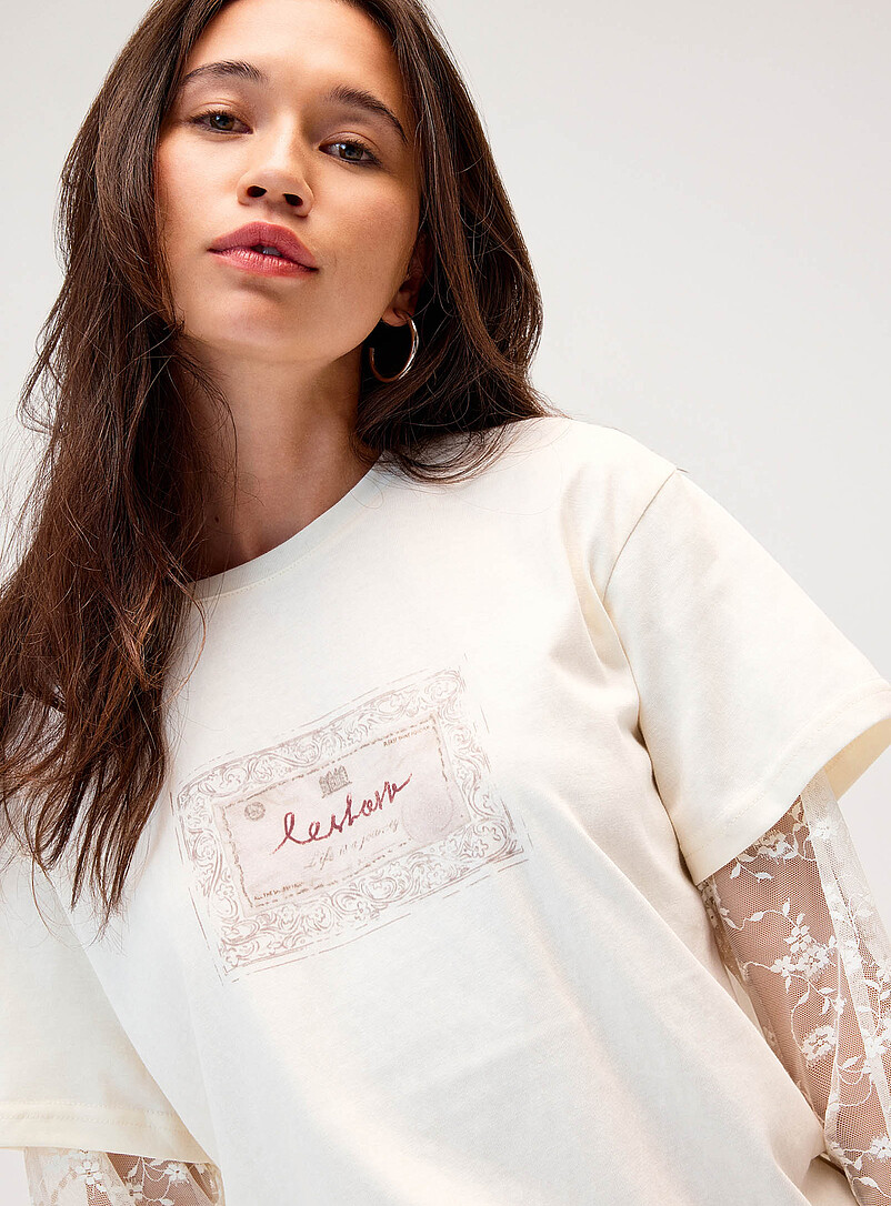 Lace-sleeve layered fooler T-shirt product image 2