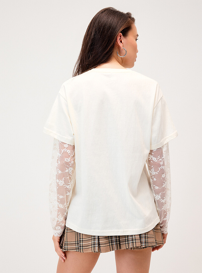 Lace-sleeve layered fooler T-shirt product image 3