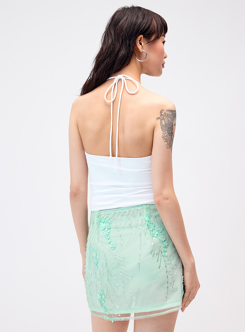 Flowers, sequins and pearls turquoise miniskirt product image 3