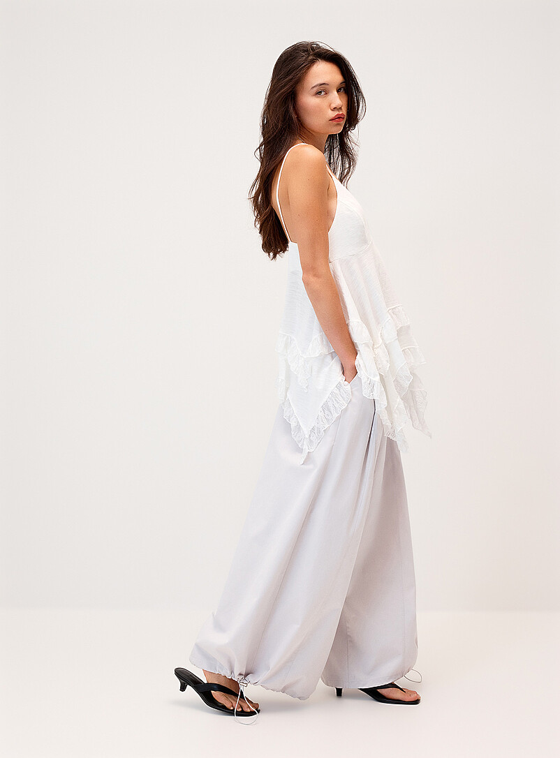Toggle-waist barrel-leg twill pant product image (primary)