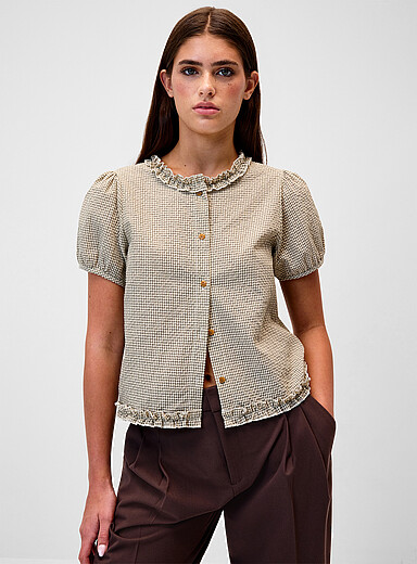 Seersucker puff-sleeve check shirt product image 2