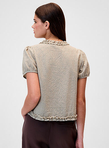 Seersucker puff-sleeve check shirt product image 4